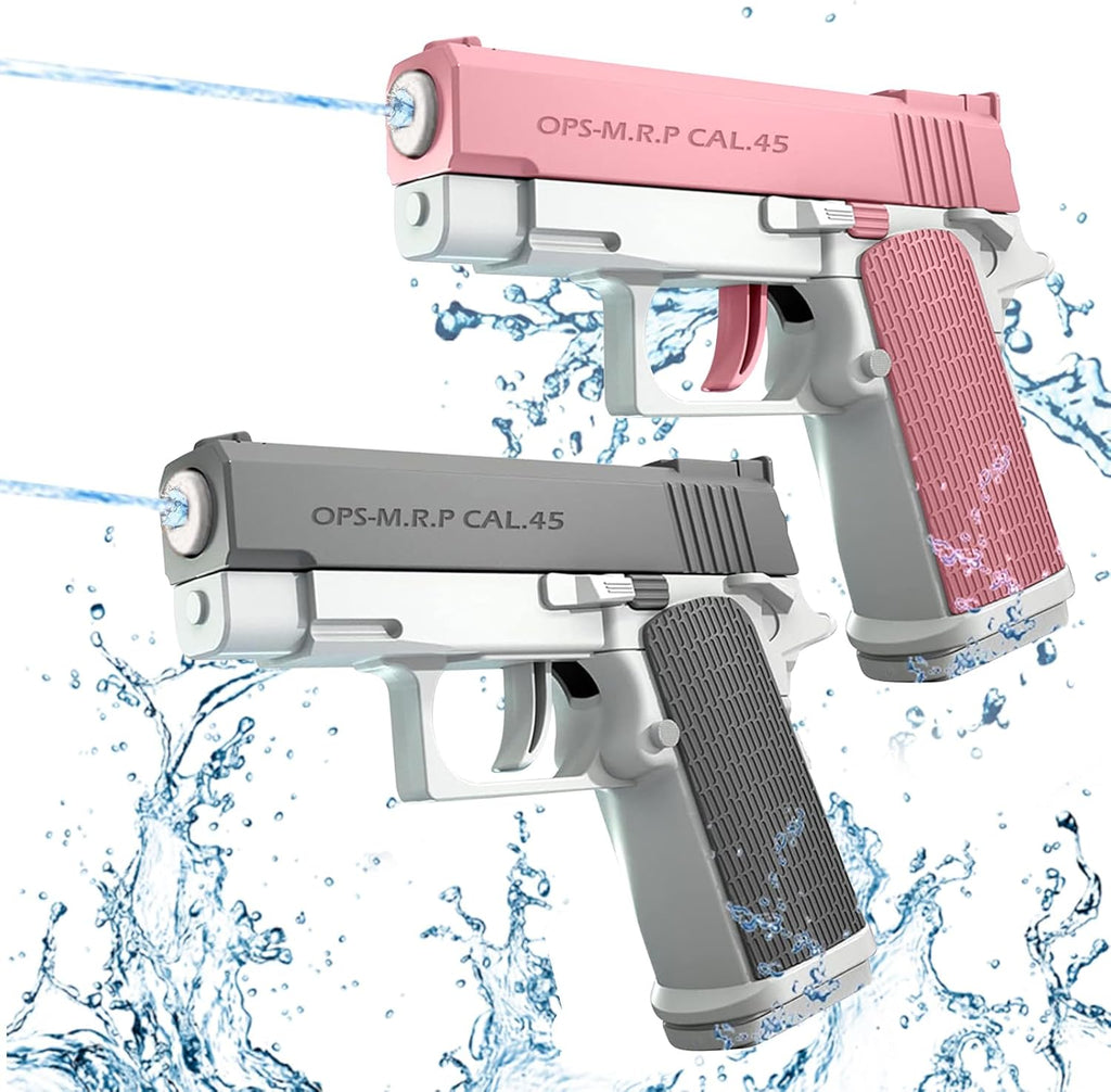 Pistola Ad Acqua 2 Pezzi Pistole Ad Acqua per Bambini Portata 10 Metri per Estivi Feste All'Aperto, Piscina, Spiaggia, Giochi, Regali per Bambini (Grigio+Rosa)