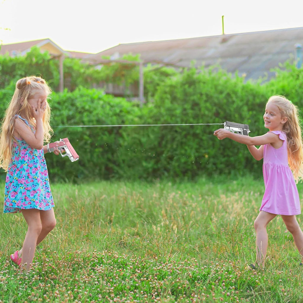 Pistola Ad Acqua 2 Pezzi Pistole Ad Acqua per Bambini Portata 10 Metri per Estivi Feste All'Aperto, Piscina, Spiaggia, Giochi, Regali per Bambini (Grigio+Rosa)