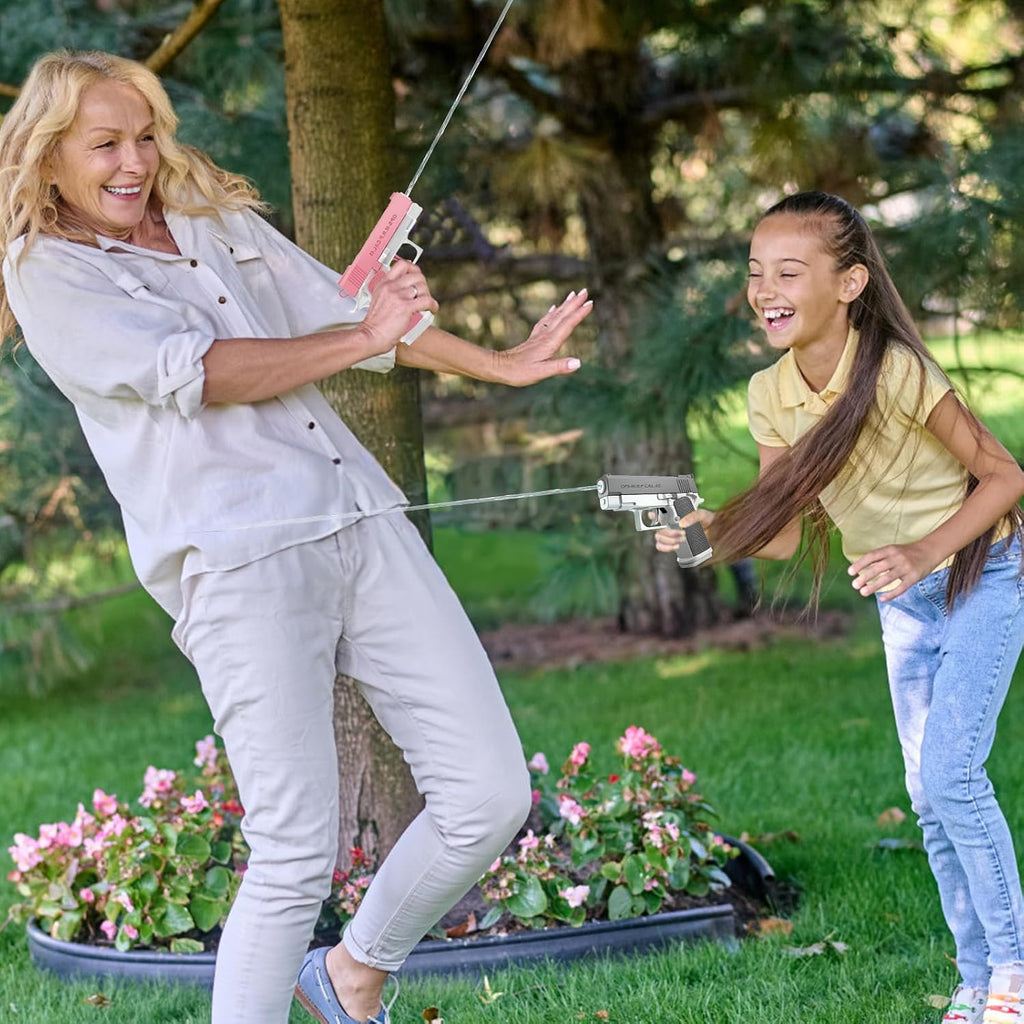 Pistola Ad Acqua 2 Pezzi Pistole Ad Acqua per Bambini Portata 10 Metri per Estivi Feste All'Aperto, Piscina, Spiaggia, Giochi, Regali per Bambini (Grigio+Rosa)