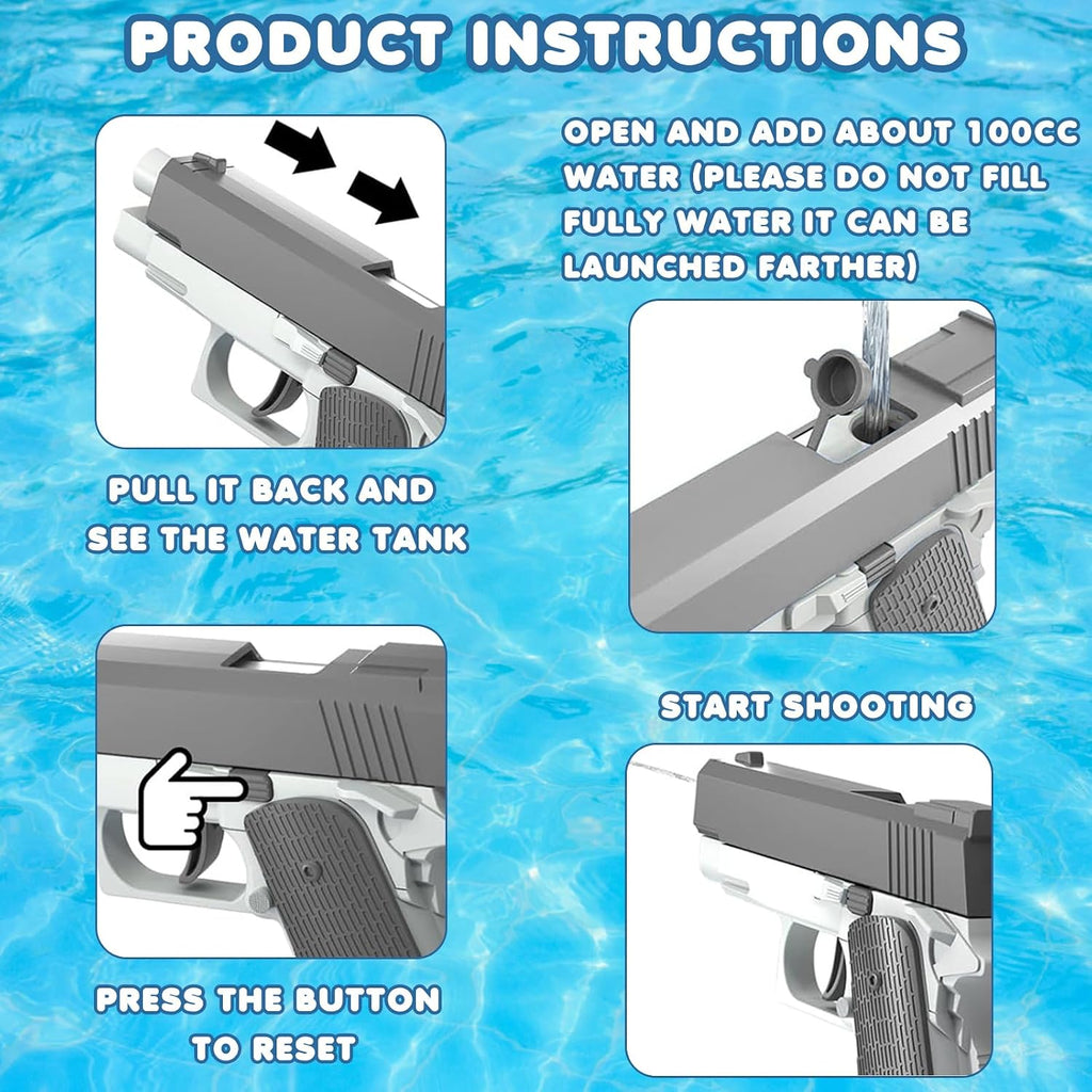 Pistola Ad Acqua 2 Pezzi Pistole Ad Acqua per Bambini Portata 10 Metri per Estivi Feste All'Aperto, Piscina, Spiaggia, Giochi, Regali per Bambini (Grigio+Rosa)
