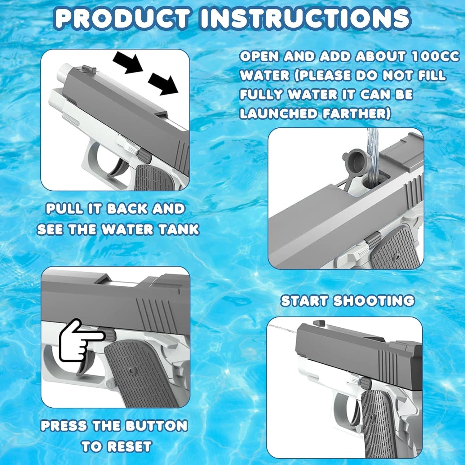Pistola Ad Acqua 2 Pezzi Pistole Ad Acqua per Bambini Portata 10 Metri per Estivi Feste All'Aperto, Piscina, Spiaggia, Giochi, Regali per Bambini (Grigio+Rosa)