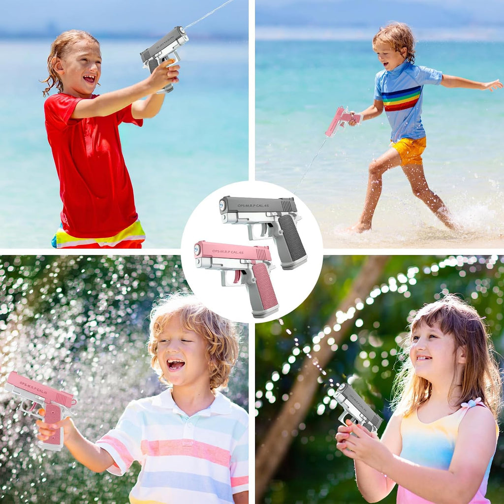 Pistola Ad Acqua 2 Pezzi Pistole Ad Acqua per Bambini Portata 10 Metri per Estivi Feste All'Aperto, Piscina, Spiaggia, Giochi, Regali per Bambini (Grigio+Rosa)
